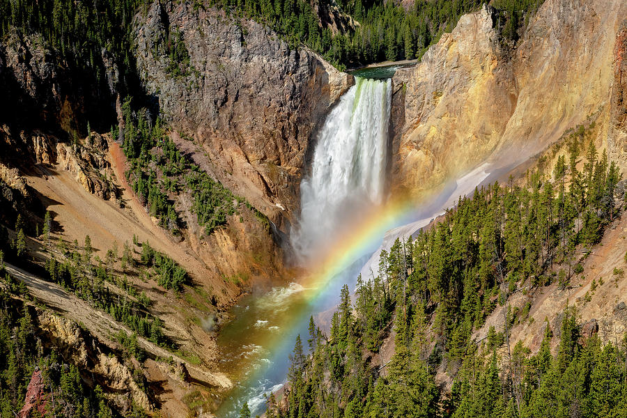 Lower Falls of the Yellowstone with Rainbow Photograph by Jack Bell