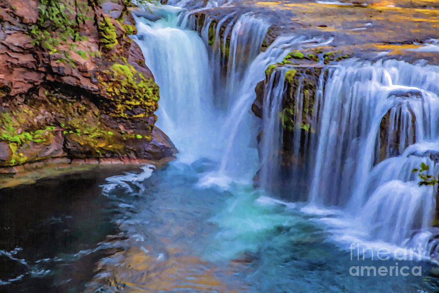 Lower Falls, Washington, Waterfall,  Mixed Media by David Millenheft