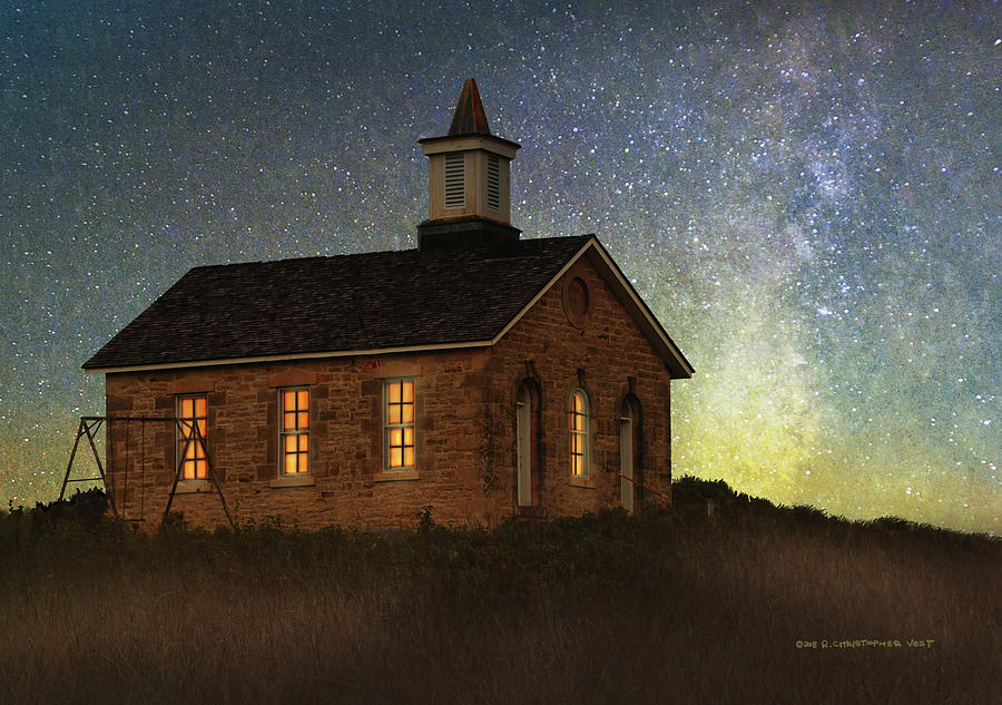 Summer Photograph - Lower Fox Creek Schoolhouse At Night by R christopher Vest