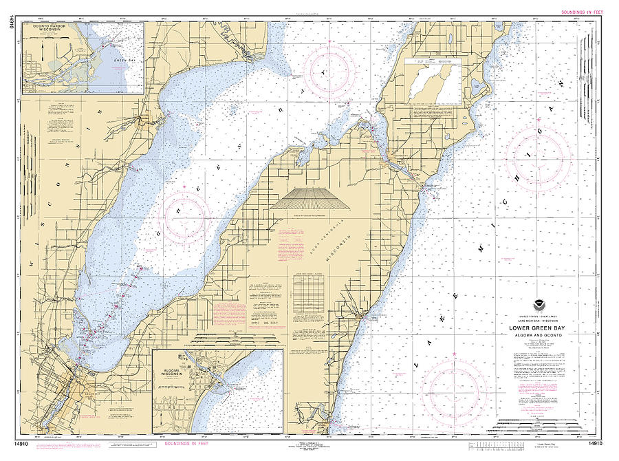 Lower Green Bay Algoma And Oconto, Noaa Chart 14910 Digital Art by ...