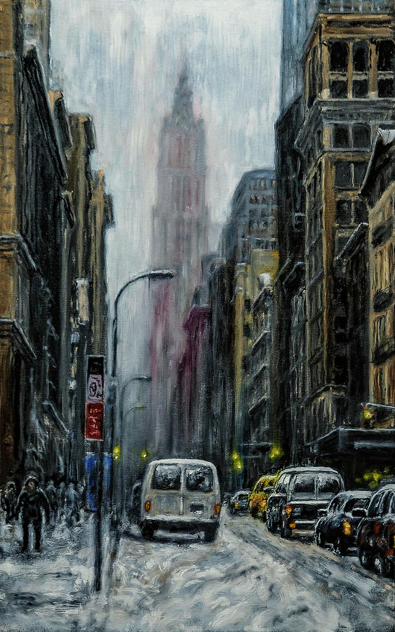 Lower Manhattan In Snow Painting by Chandle Lee