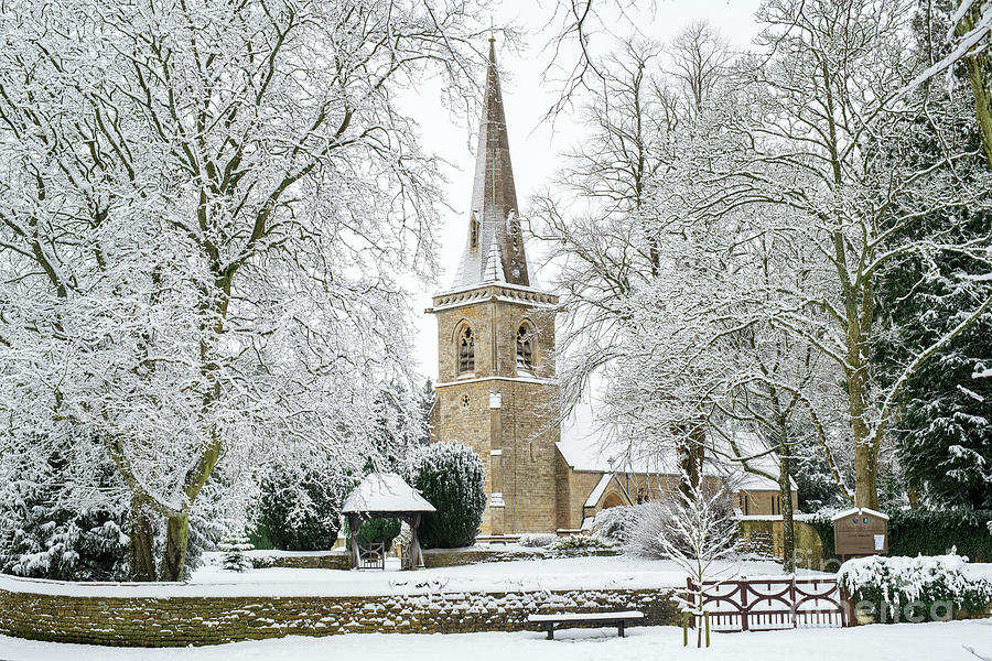 Lower Slaughter Church in the Snow Photograph by Tim Gainey