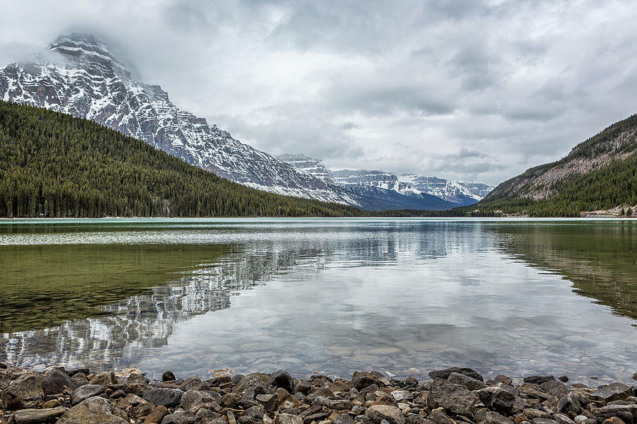 Banff National Park Photograph - Lower Waterfowl Lake and Mt. Chephren on a Cloudy Day by Belinda Greb