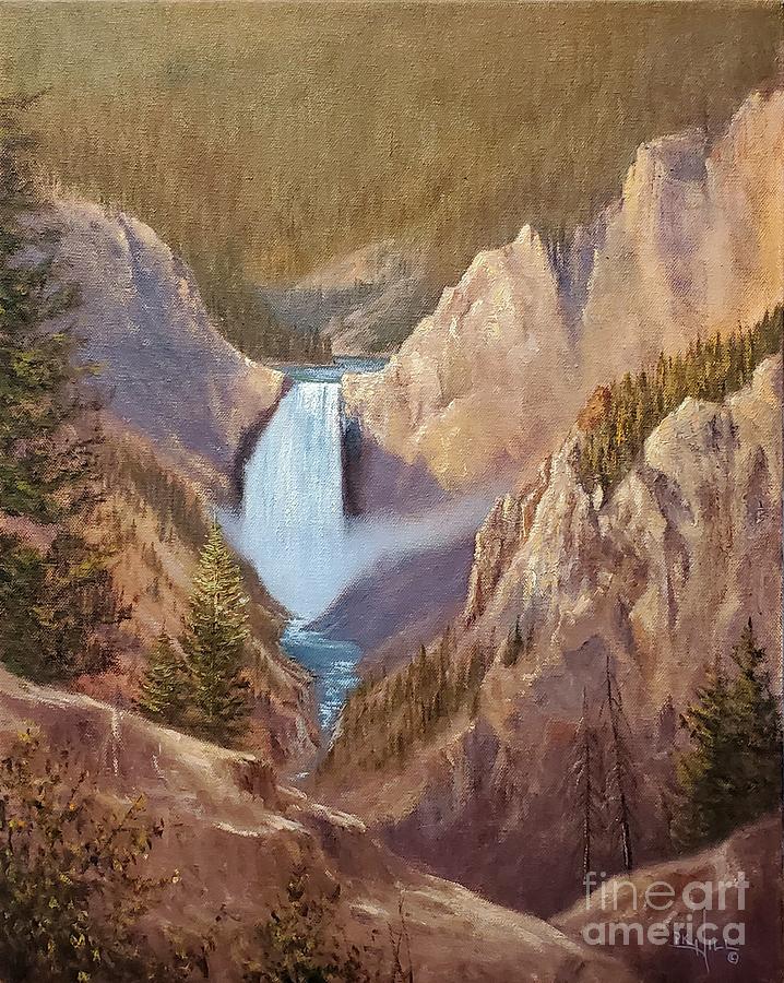 Lower Yellowstone Falls Painting by Paul K Hill