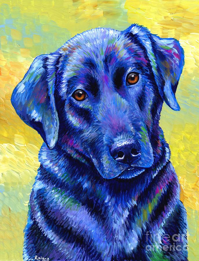 Loyal Companion - Colorful Black Labrador Retriever Dog Painting by Rebecca Wang