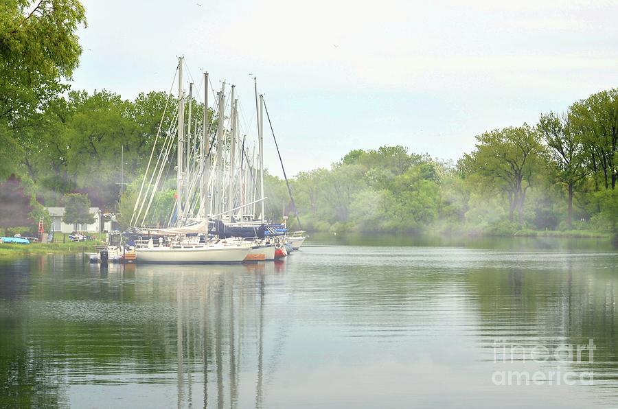 Sailboats on a Misty Canal Photograph by Elaine Manley