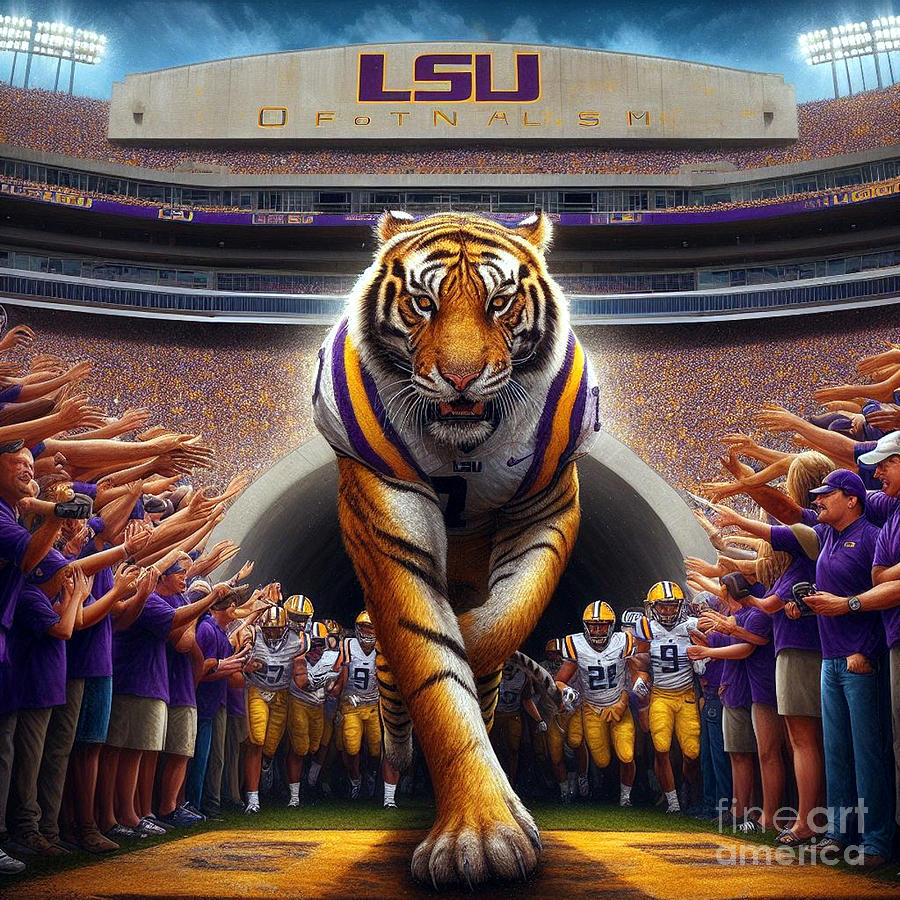 Football Painting - LSU Enter the Tiger by Charles Monroe