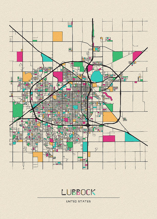 Memento Movie Drawing - Lubbock, Texas City Map by Inspirowl Design