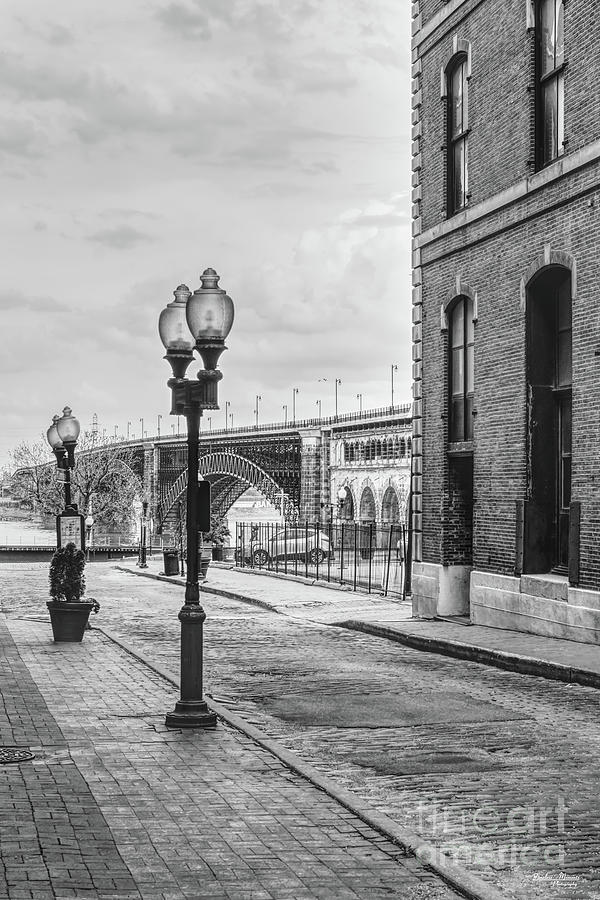 Lucas Ave and Eads Bridge Grayscale Photograph by Jennifer White