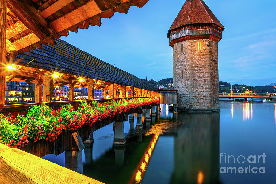 Lucerne Chapel Bridge and Water Tower Photograph by Benny Marty