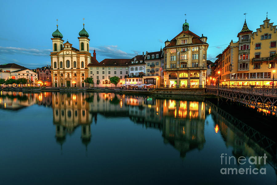 Lucerne Switzerland at twilight Photograph by Benny Marty
