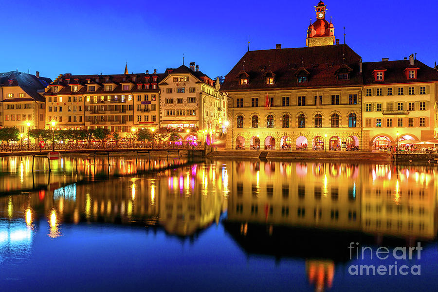 Lucerne Town Hall at night Photograph by Benny Marty