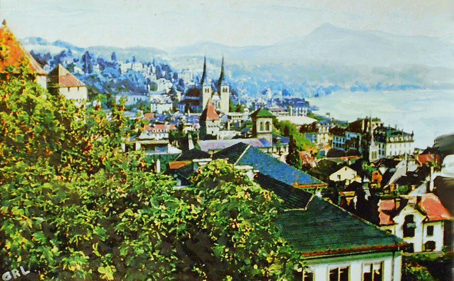 Lucerne Town Wall Original Multimedia Painting Painting by G Linsenmayer
