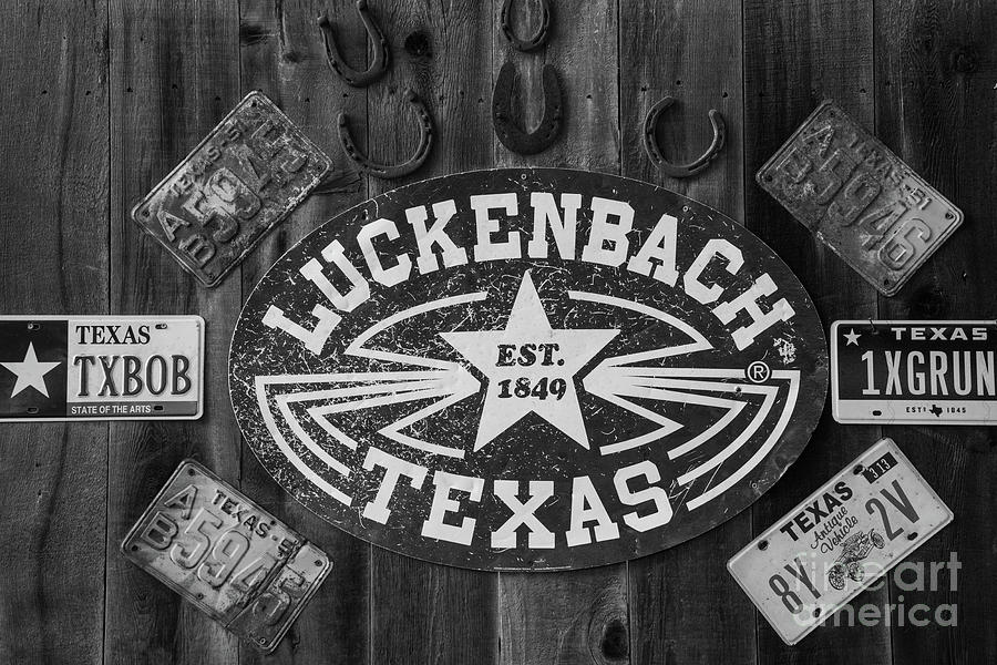 Luckenbach Sign BW Photograph by Bee Creek Photography - Tod and Cynthia