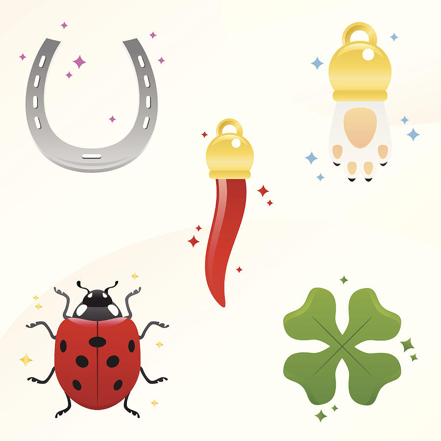 Lucky Charms - Pepper, Rabbits Paw, Ladybug, Clover And Horseshoe Drawing by Ryccio