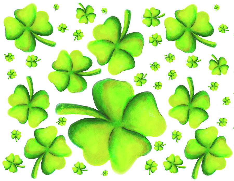 Lucky Four Leaf Clover Pattern Drawing by Iris Richardson - Pixels