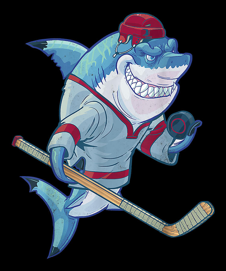 Lucky Hockey Shark With Stick Helmet Puck Funny Sharks Loverrap Digital ...