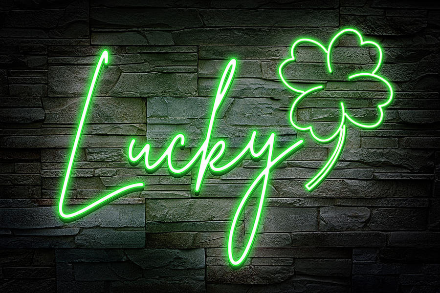 Lucky Neon On Brick Photograph by Ricky Barnard