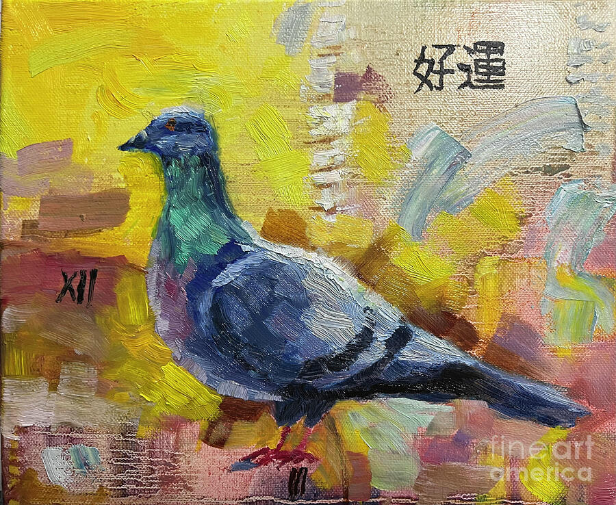 Pigeon Painting - Lucky pigeon by Julia Strittmatter
