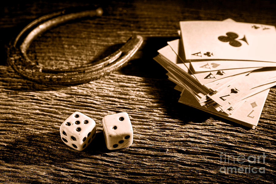Dice Photograph - Lucky - Sepia by Olivier Le Queinec