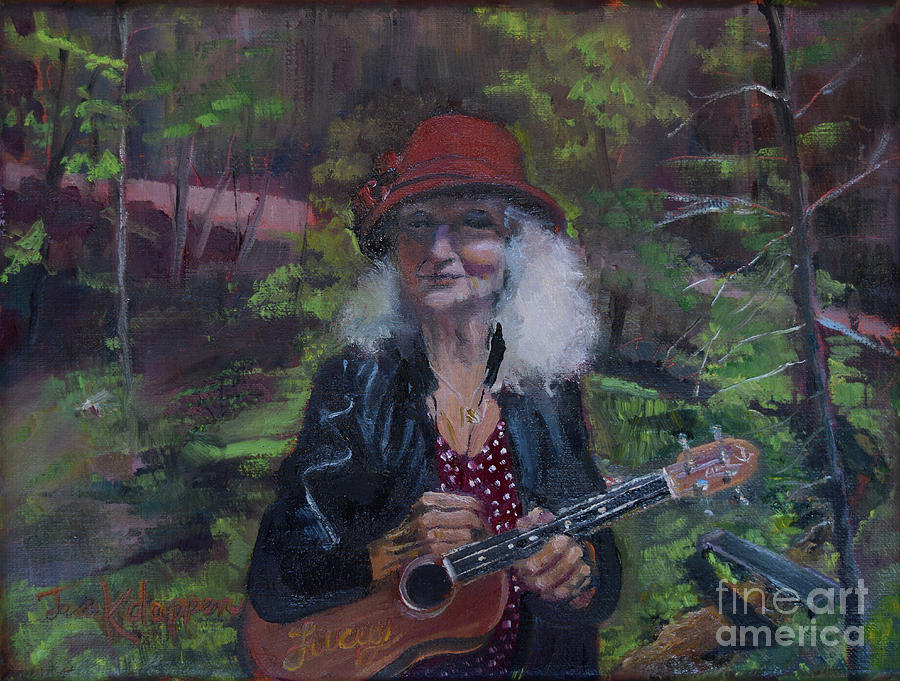 Lucy and her Uke - Ellijay Poet - Lucy Harris Painting by Jan Dappen