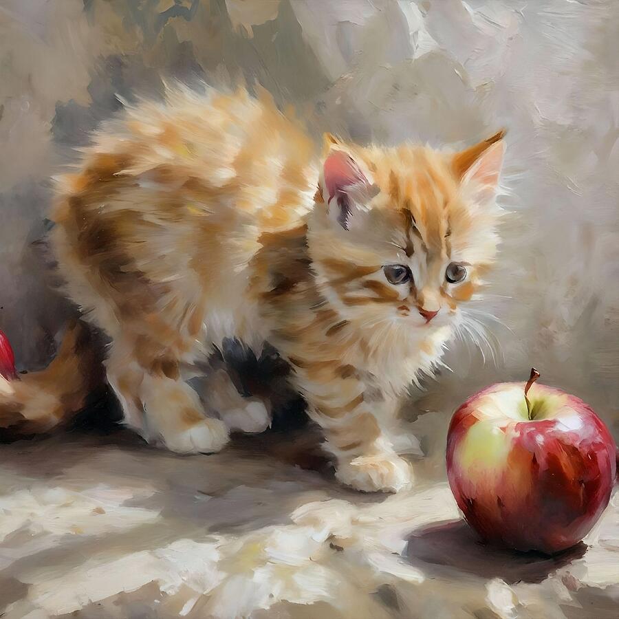 Cat Mixed Media - Lucy and the Apple by Abbie Shores
