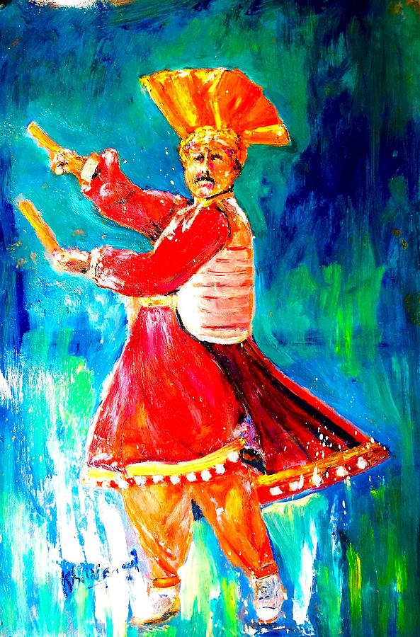 Dance Painting - Luddi dance. by Khalid Saeed