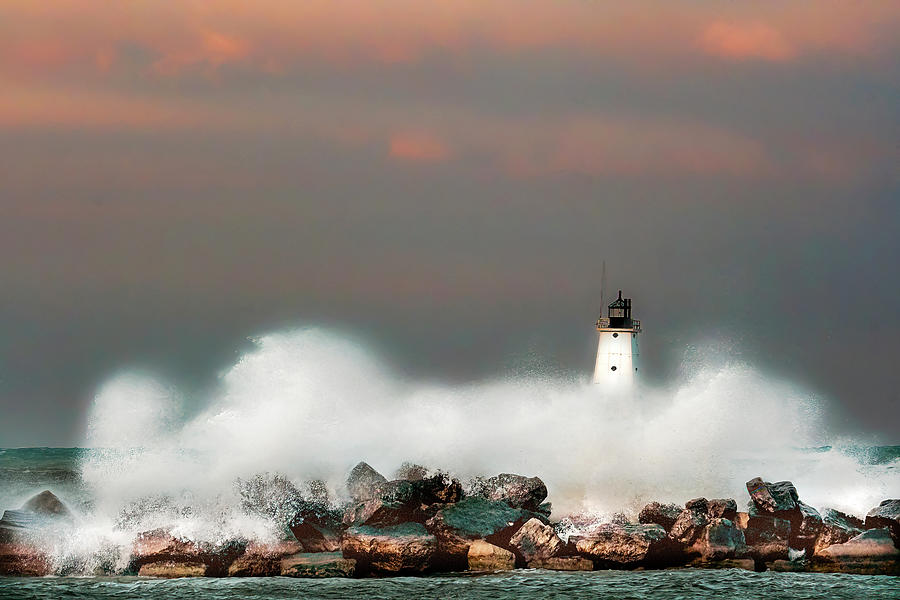 Ludington Pier Lighthouse Morning Storm Photograph By Roger Swieringa