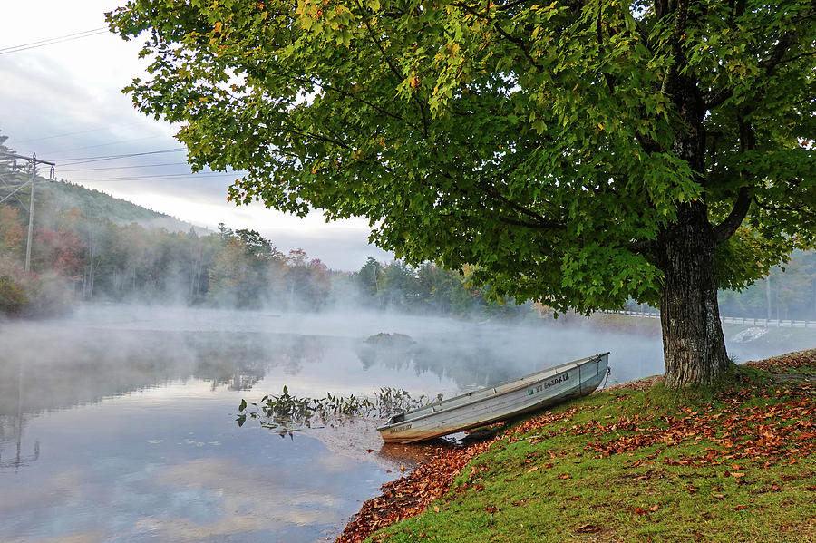 Ludow VT Row Boat Misty Morning Fall Foliage Photograph by Toby McGuire