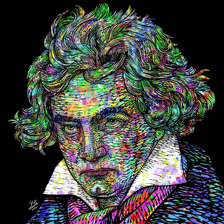 Beethoven Movie Painting - LUDWIG VAN BEETHOVEN ink and watercolor portrait by Fabrizio Cassetta