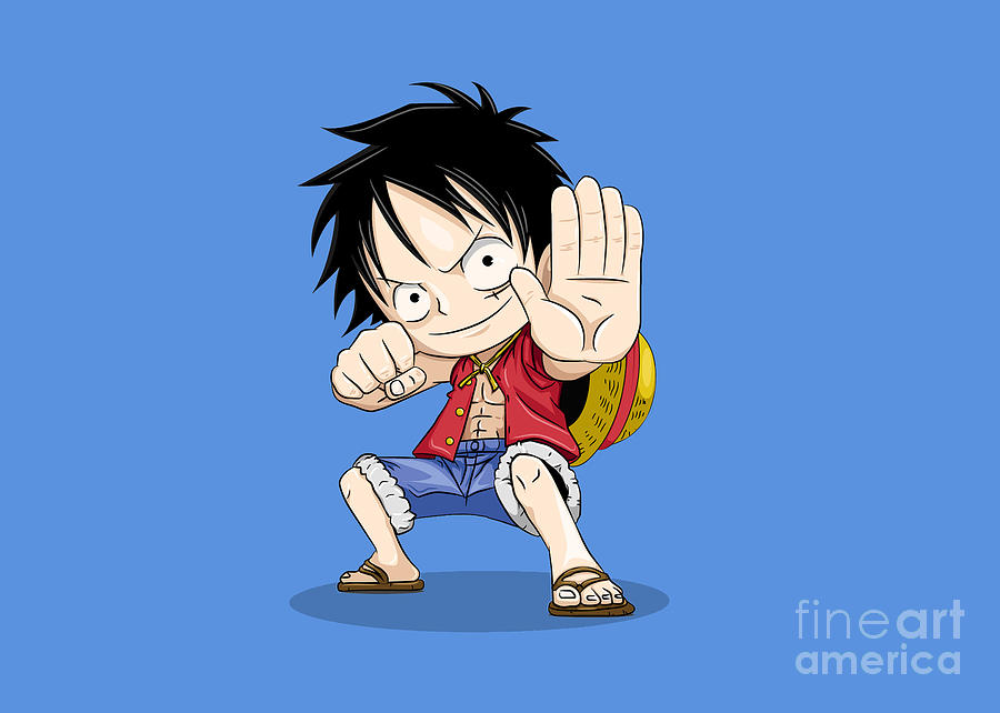 Cute Face Chibi Luffy One Piece Anime Black And White, Vector