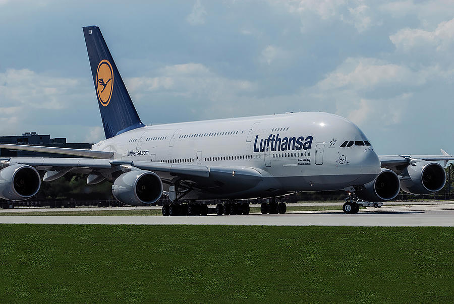 Lufthansa Airbus A380 at Miami International Photograph by Erik Simonsen