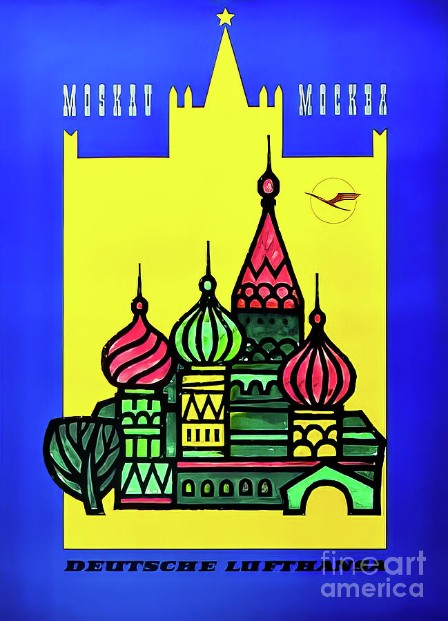 Lufthansa Moscow Travel Poster 1966 Drawing