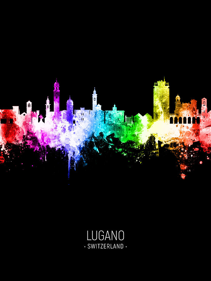 Lugano Switzerland Skyline #06 Digital Art by Michael Tompsett