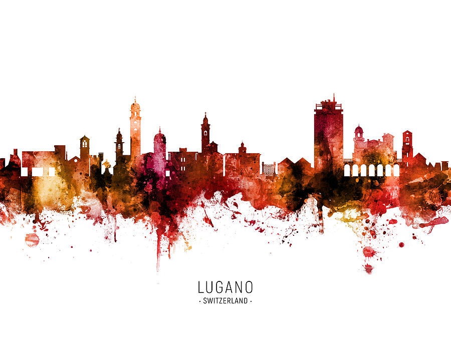 Lugano Switzerland Skyline #66 Digital Art by Michael Tompsett