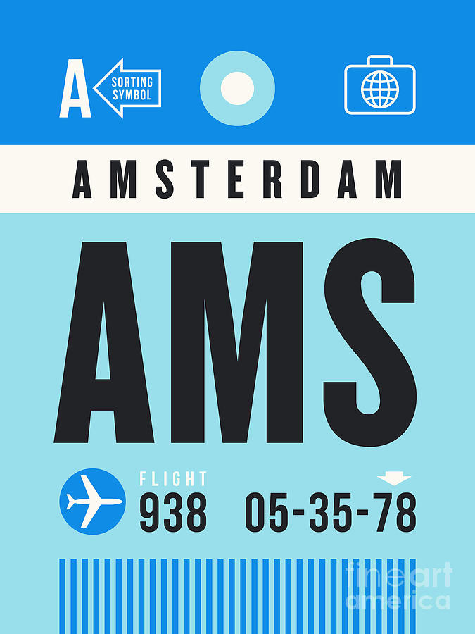 Airport Digital Art - Luggage Tag A - AMS Amsterdam Netherlands by Organic Synthesis