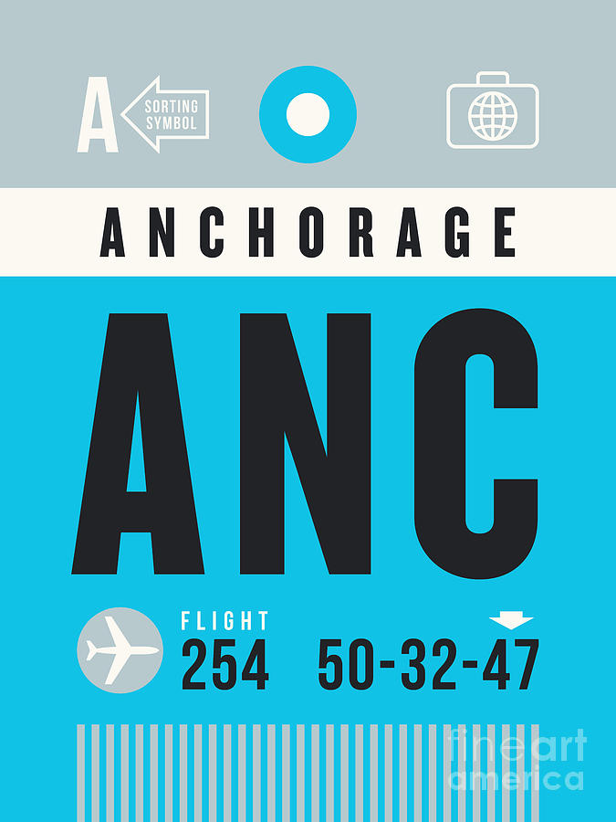 Anchorage Digital Art - Luggage Tag A - ANC Anchorage Alaska USA by Organic Synthesis