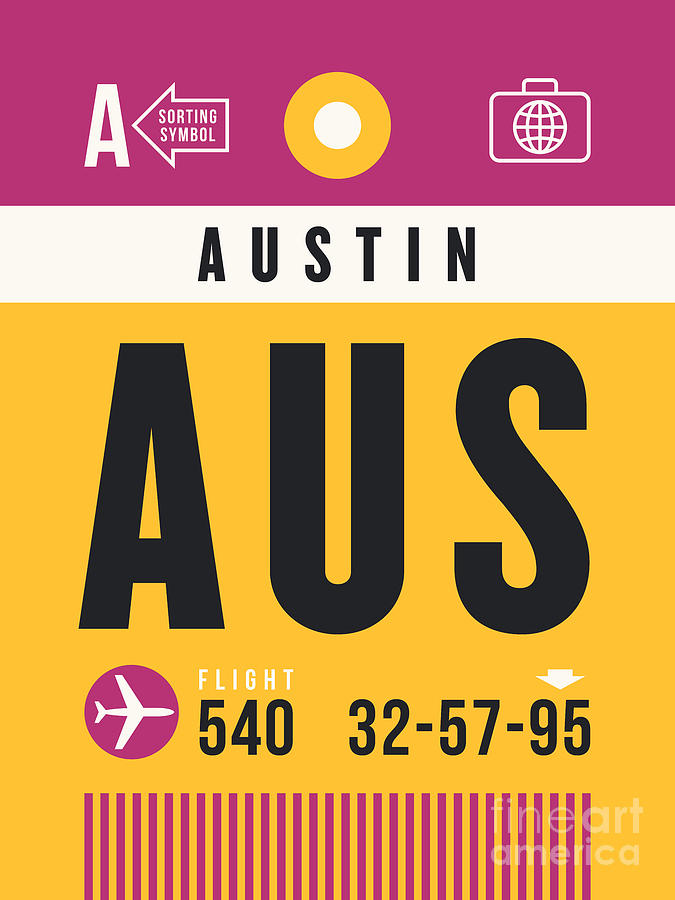 Austin Digital Art - Luggage Tag A - AUS Austin USA by Organic Synthesis