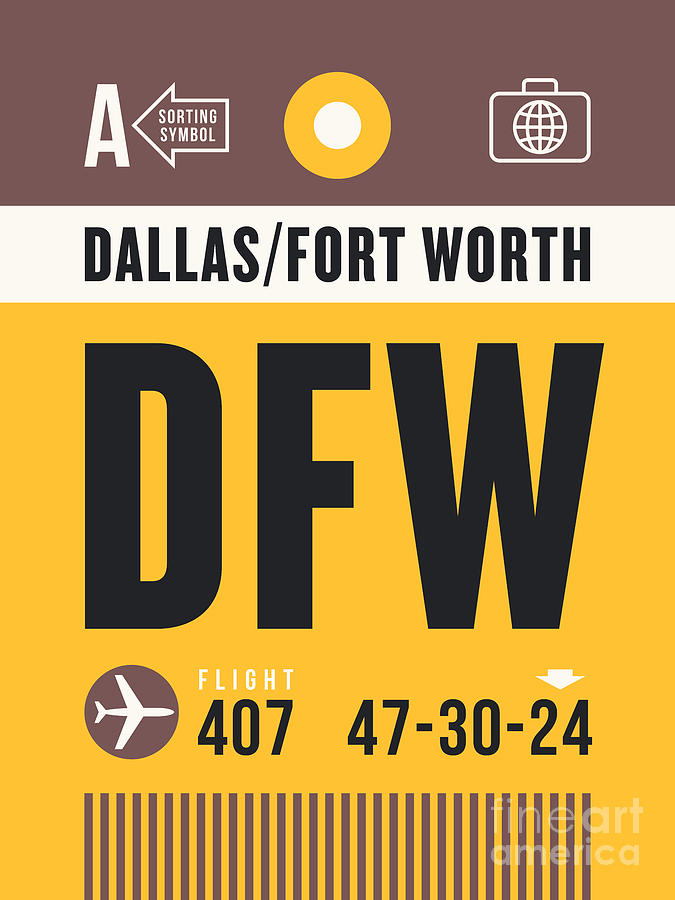Airport Digital Art - Luggage Tag A - DFW Dallas Fort Worth USA by Organic Synthesis