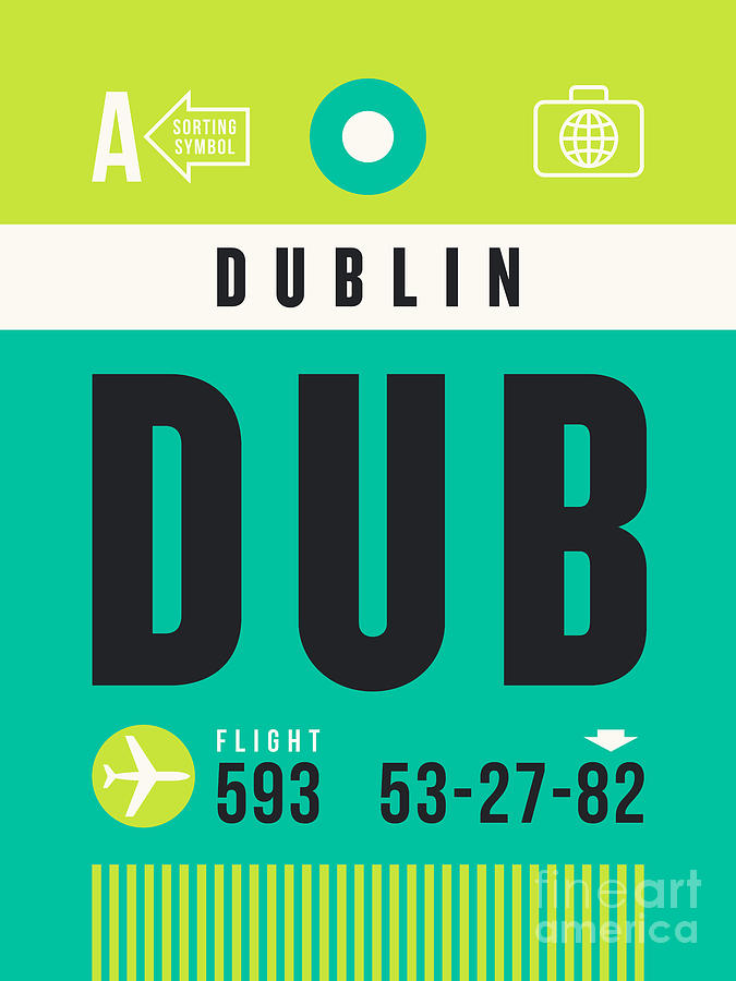 Airport Digital Art - Luggage Tag A - DUB Dublin Ireland by Organic Synthesis