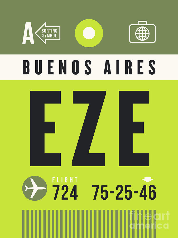 Luggage Tag A - EZE Buenos Aires Argentina Digital Art by Organic Synthesis