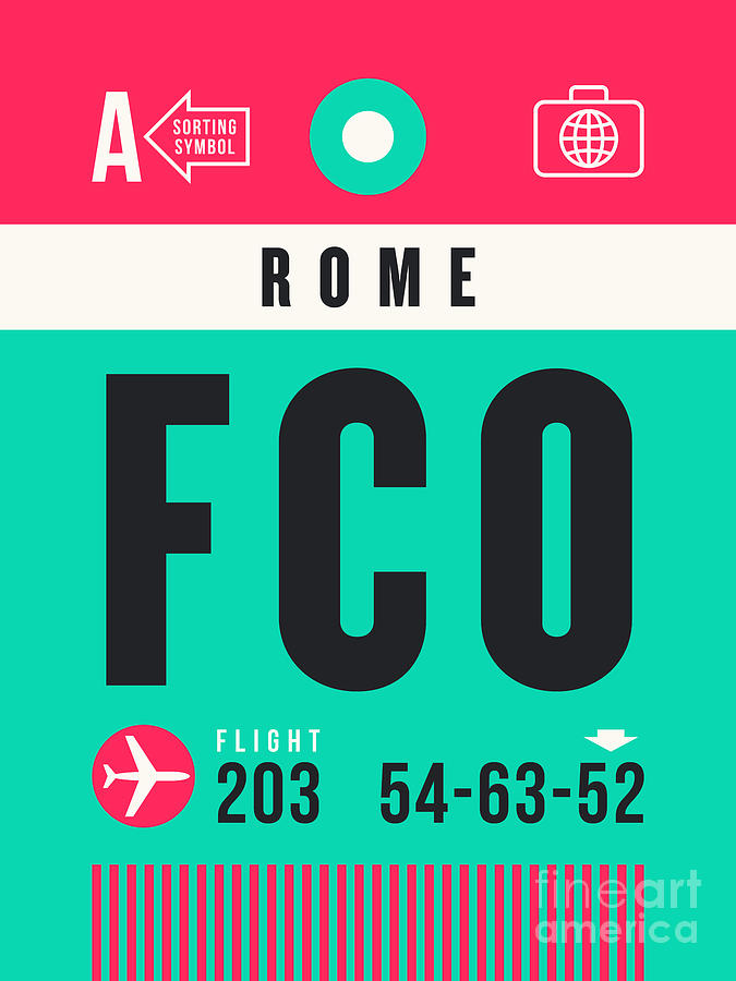 Airport Digital Art - Luggage Tag A - FCO Rome Italy by Organic Synthesis