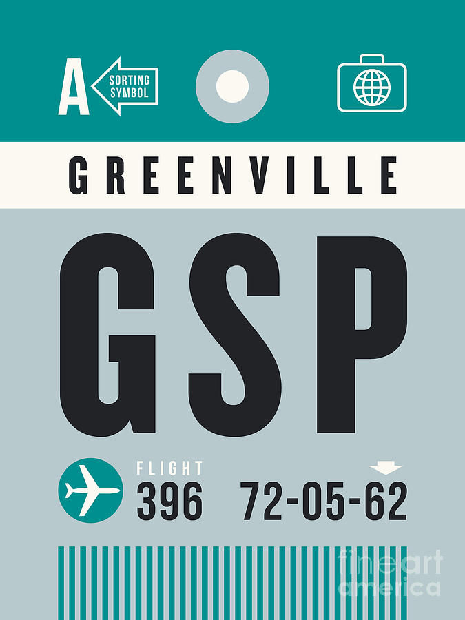 Vintage Digital Art - Luggage Tag A - GSP Greenville South Carolina USA by Organic Synthesis