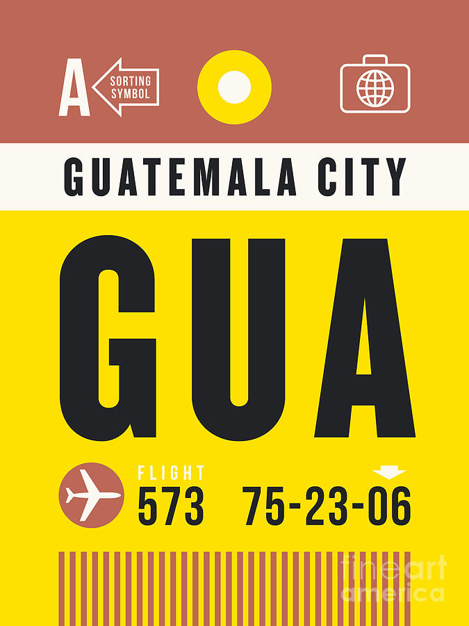 Vintage Digital Art - Luggage Tag A - GUA Guatemala City Guatemala by Organic Synthesis