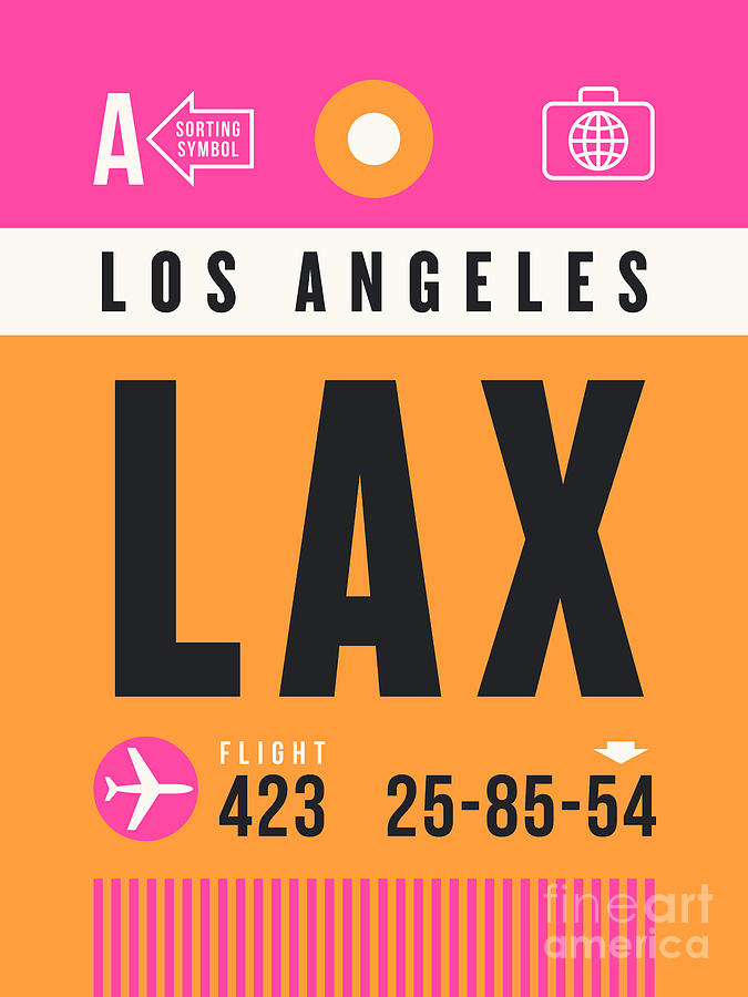 Los Angeles Digital Art - Luggage Tag A - LAX Los Angeles USA by Organic Synthesis