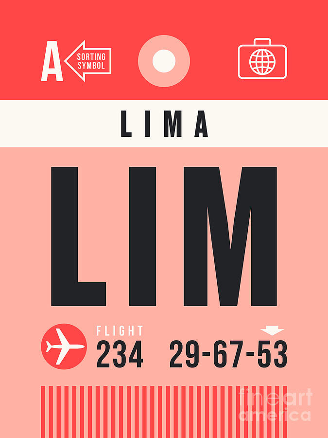 Airport Digital Art - Luggage Tag A - LIM Lima Peru by Organic Synthesis