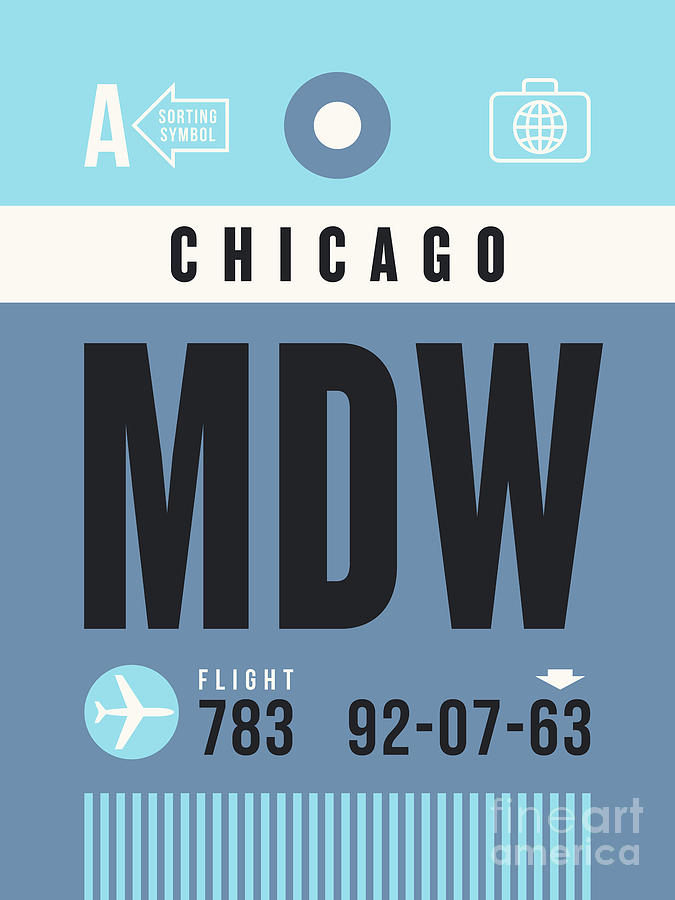 Luggage Tag A - MDW Chicago USA Digital Art by Organic Synthesis