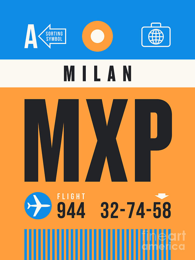 Luggage Tag A - MXP Milan Italy Digital Art by Organic Synthesis