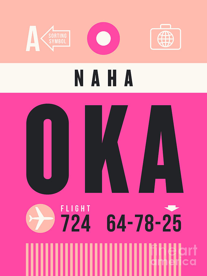 OKA Naha Okinawa • Airport Code and Vintage Baggage Tag Design