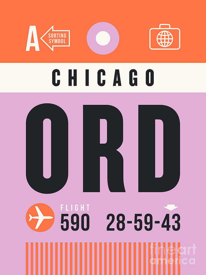 Chicago Digital Art - Luggage Tag A - ORD Chicago USA by Organic Synthesis